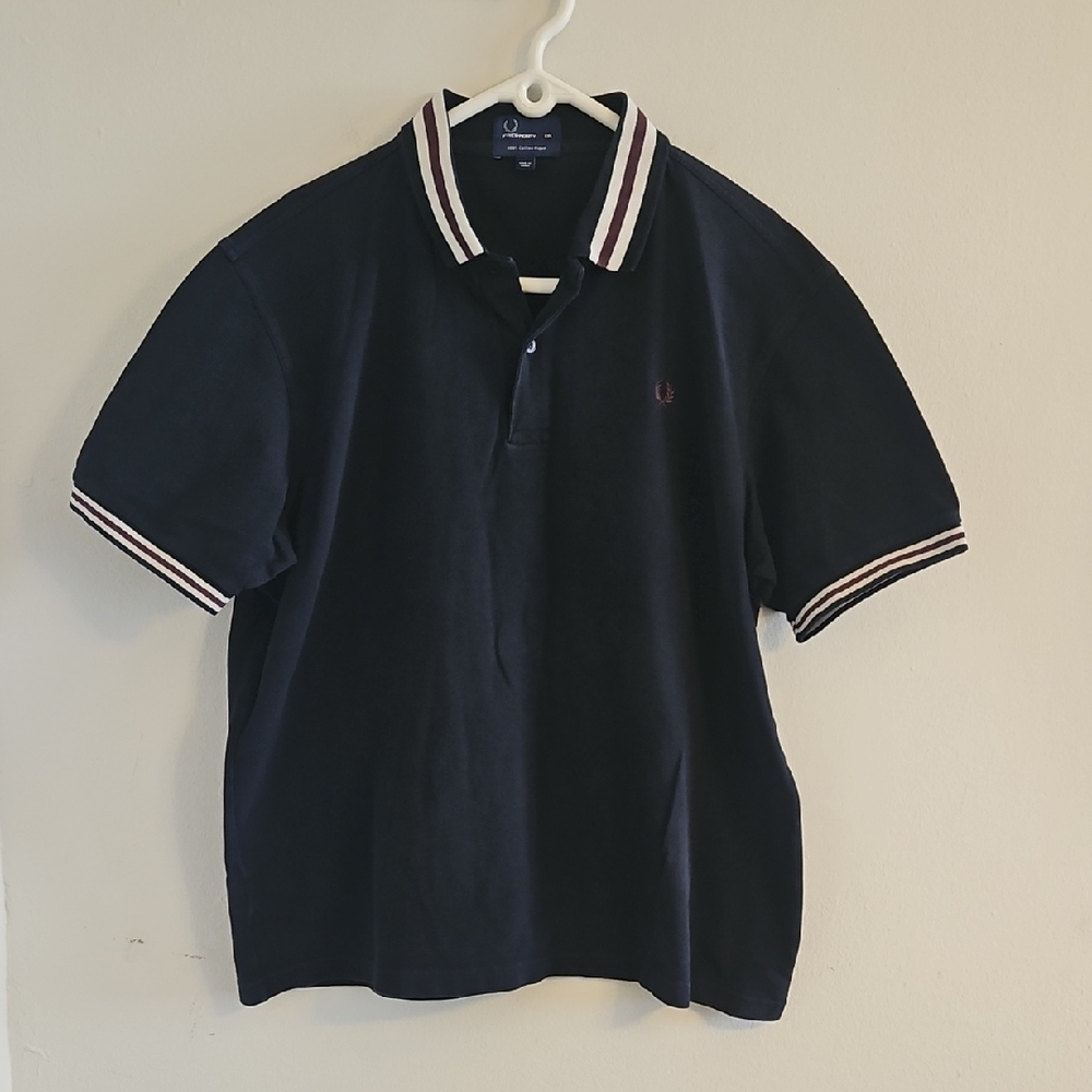 Fred Perry Navy Polo with Striped Collar